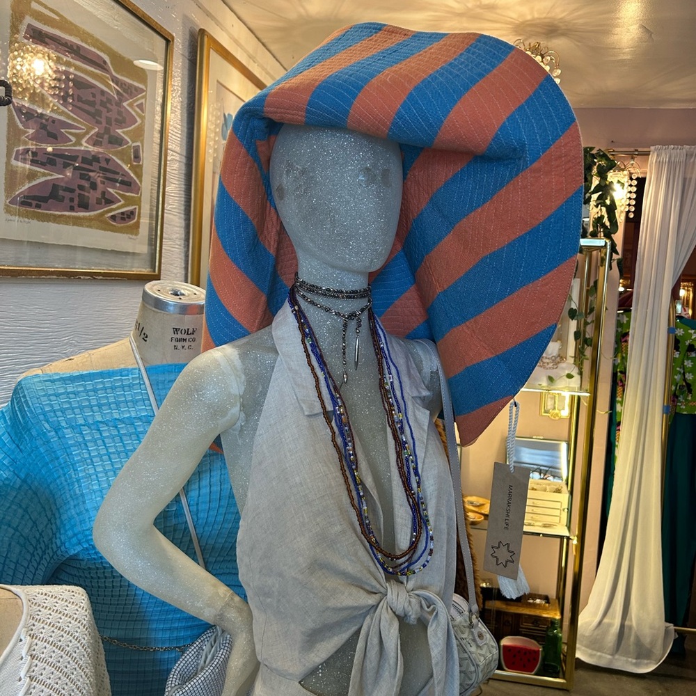 NWT Marrakshi Life Striped Blue and Orange Wide-Brim Hat